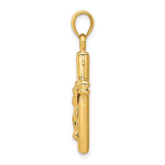 14K Yellow Gold Hollow Crucifix Cross Religious Pendant – 28×13mm
