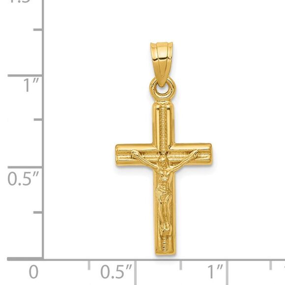 14K Yellow Gold Hollow Crucifix Cross Religious Pendant – 28×13mm