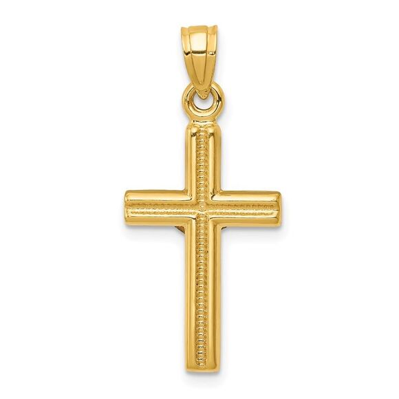 14K Yellow Gold Hollow Crucifix Cross Religious Pendant – 28×13mm