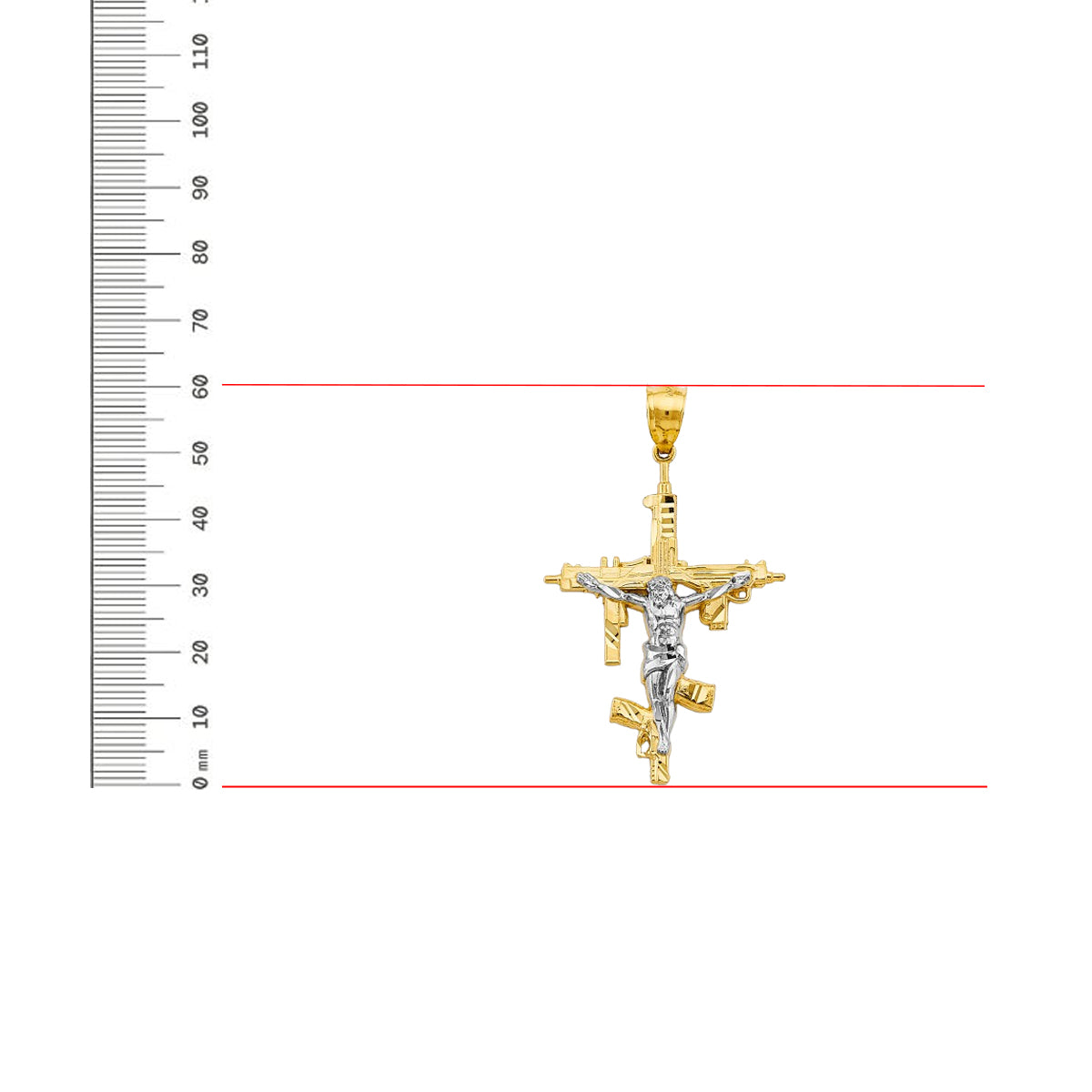 14K Yellow Gold Religious Cross Charm Gun Pendant For Necklace or Chain