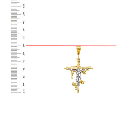 14K Yellow Gold Religious Cross Charm Gun Pendant For Necklace or Chain
