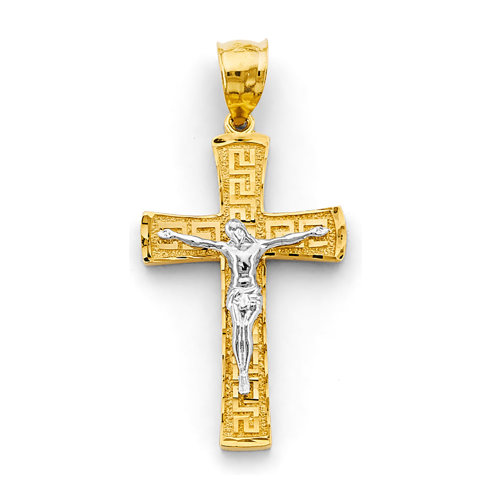 14K Two-Tone Gold Greek Crucifix Cross Pendant Charm