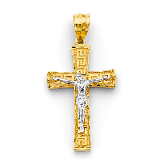 14K Two-Tone Gold Greek Crucifix Cross Pendant Charm