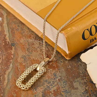 14K Yellow Gold Fancy Hollow Mesh Rectangle Pendant - Modern Textured Design