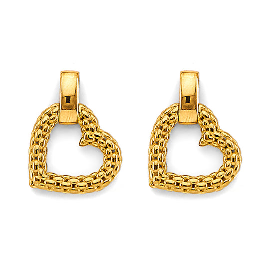 14K Yellow Gold Heart Pendant - Fancy Mesh Design Necklace Charm for Women
