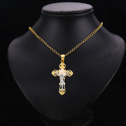 14K Two Tone Gold Jesus Crucifix Cross Religious Pendant For Chain