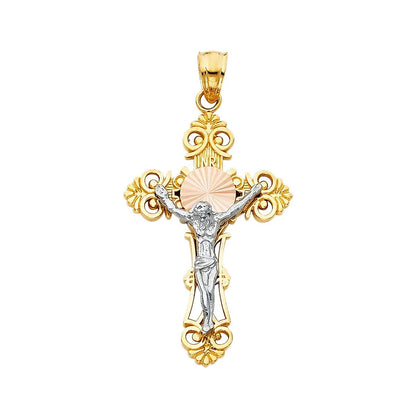 14K Two Tone Gold Jesus Crucifix Cross Religious Pendant For Chain