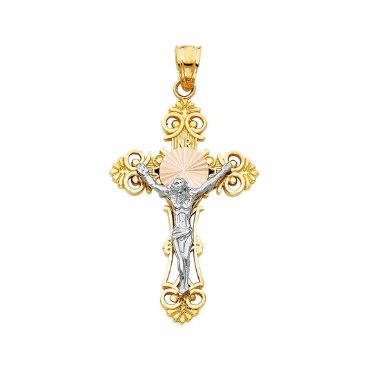 14K Two Tone Gold Jesus Crucifix Cross Religious Pendant For Chain