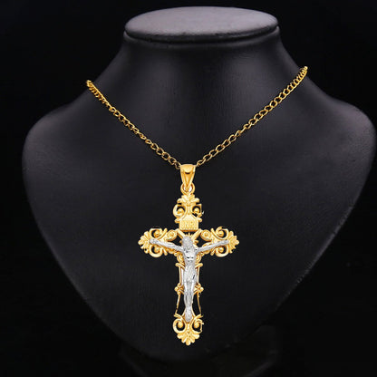 14K Real Two Tone Gold Religious Jesus Crucifix Cross Charm Pendant