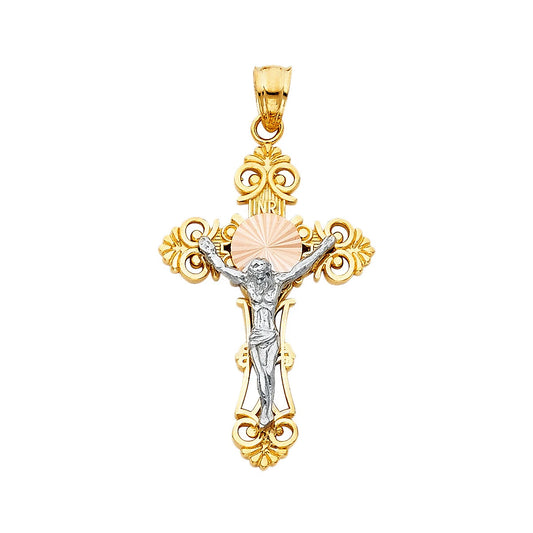 14K Two-Tone Gold Jesus Crucifix Cross Religious Pendant For Necklace or Chain