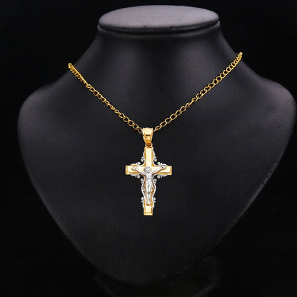 14K Two-Tone Gold Jesus Crucifix Cross Religious Pendant For Necklace or Chain