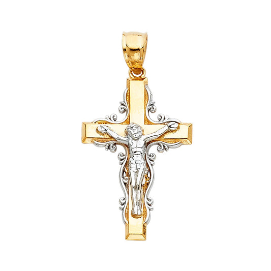 14K Two-Tone Gold Jesus Crucifix Cross Religious Pendant For Necklace or Chain