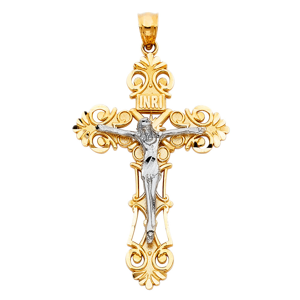 14K Two-Tone Gold Religious Crucifix Cross Catholic Charm Pendant