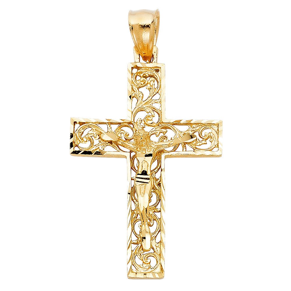 14K Yellow Gold Fancy Religious Crucifix Pendant for Necklace or Chain