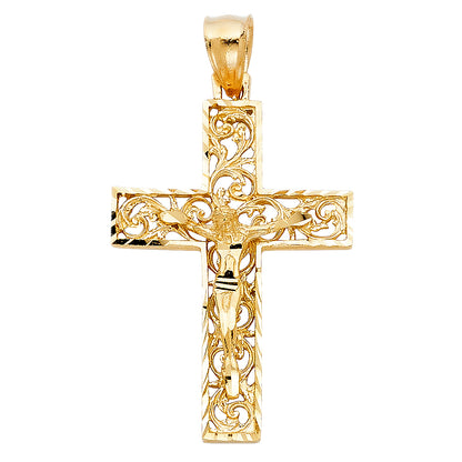 14K Yellow Gold Fancy Religious Crucifix Pendant for Necklace or Chain