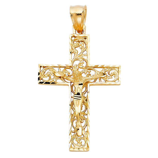 14K Yellow Gold Fancy Religious Crucifix Pendant for Necklace or Chain