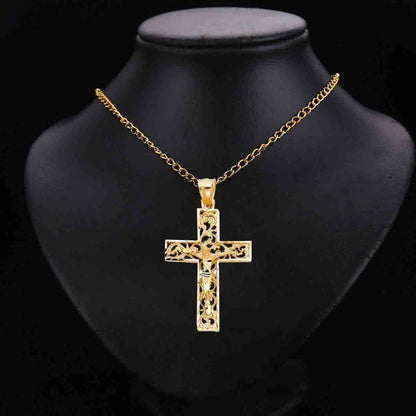 14K Yellow Gold Fancy Religious Crucifix Pendant for Necklace or Chain