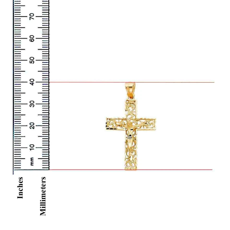 14K Yellow Gold Fancy Religious Crucifix Pendant for Necklace or Chain