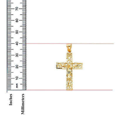14K Yellow Gold Fancy Religious Crucifix Pendant for Necklace or Chain