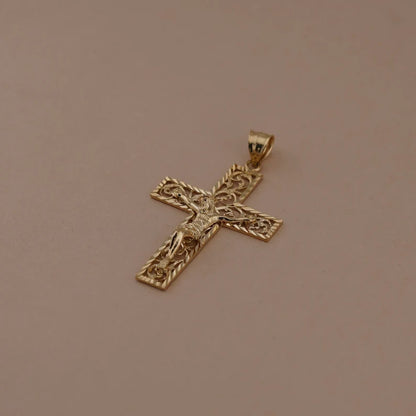 14K Yellow Gold Fancy Religious Crucifix Pendant for Necklace or Chain