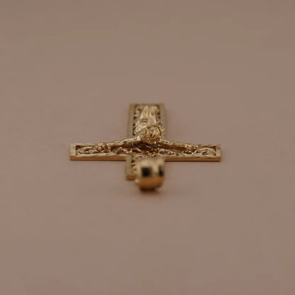 14K Yellow Gold Fancy Religious Crucifix Pendant for Necklace or Chain