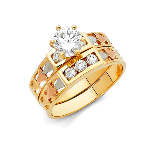 14K Tri-Color Gold Bridal Cubic Zirconia Engagement Ring