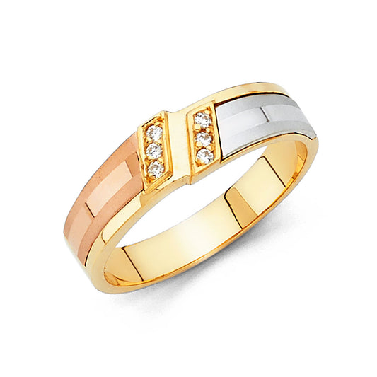 14K Tri-Color Gold DC Cubic Zirconia Comfort Fit Men's Wedding Band Ring