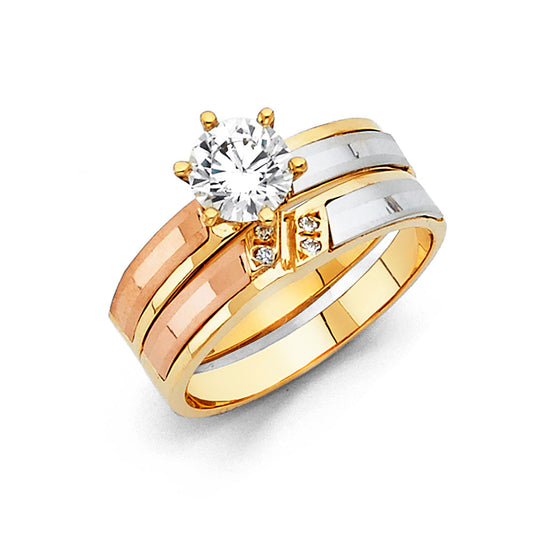 14K Tri-Color Gold DC Cubic Zirconia Bridal Engagement Ring