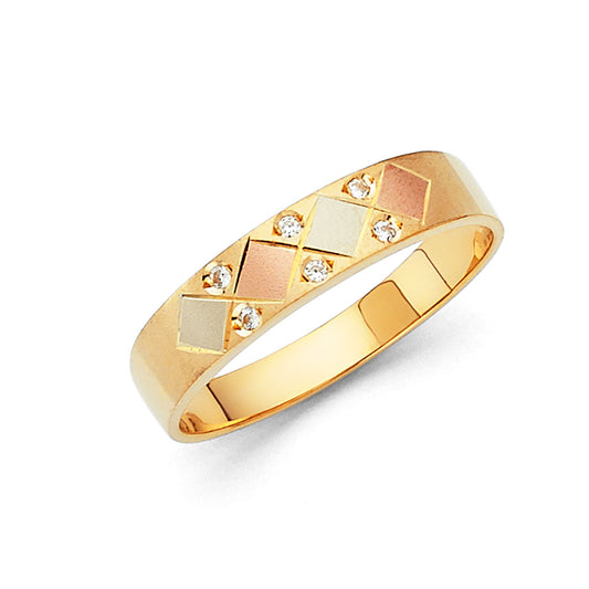 14K Tri-Color Gold DC Cubic Zirconia Comfort Fit Men's Wedding Band Ring