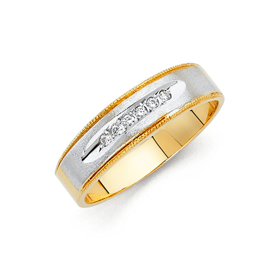 14K Two-Tone Gold Cubic Zirconia Comfort Fit & Luxury Men’s Wedding Band Ring