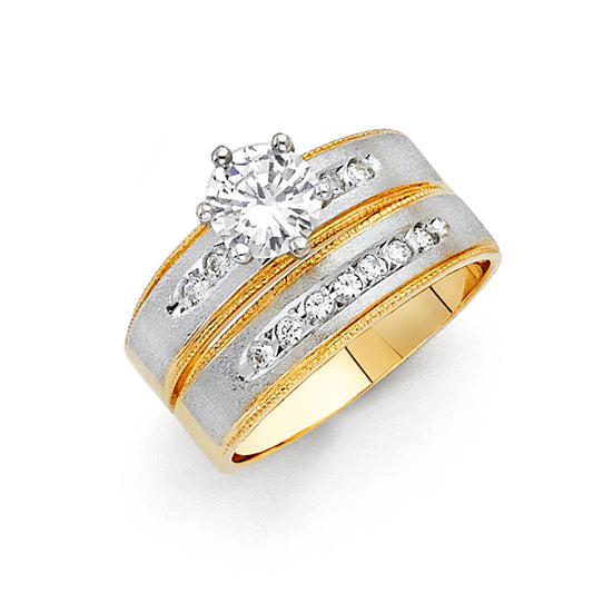 14K Two-Tone Gold Cubic Zirconia Bridal Engagement Ring for Women