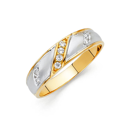14K Two-Tone Gold Cubic Zirconia Comfort Fit Men’s Wedding Band Ring