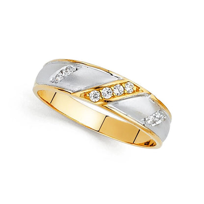 14K Two-Tone Gold Cubic Zirconia Comfort Fit Men’s Wedding Band Ring