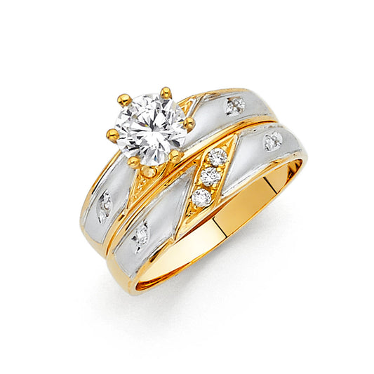 14K Two-Tone Gold Cubic Zirconia Bridal Engagement Ring for Women