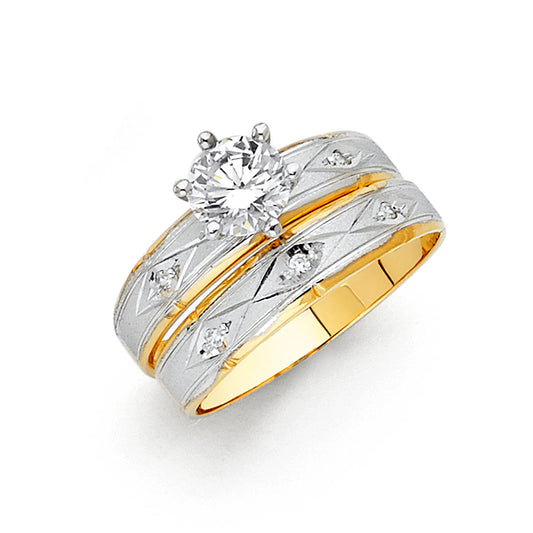 14K Solid Two-Tone Gold DC Cubic Zirconia Wedding Band Ring for Women