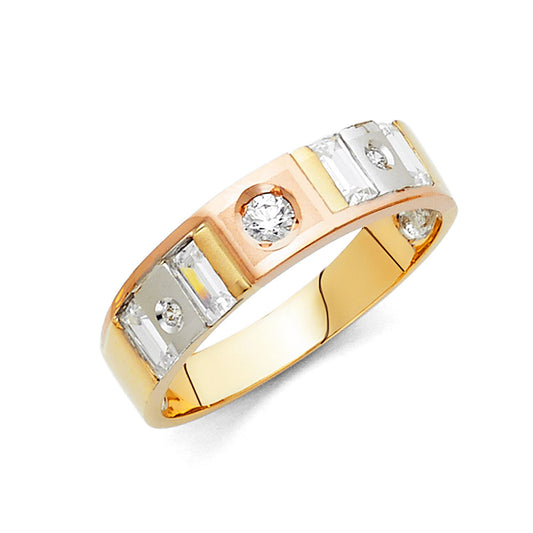 Gold and silver ring with diamonds on a white background availabe on TX.ORO website.