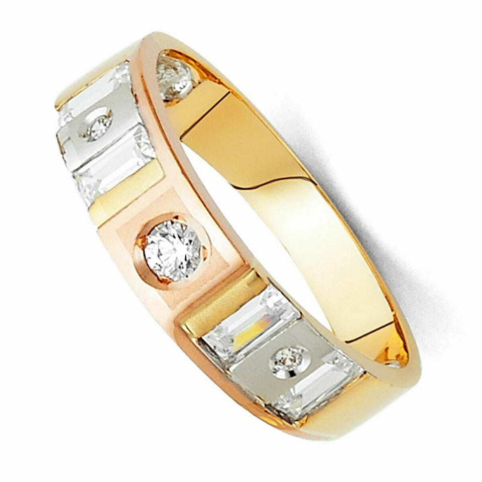 Three-tone gold ring with diamonds on a white background availabe on TX.ORO website.
