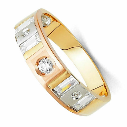 Three-tone gold ring with diamonds on a white background availabe on TX.ORO website.