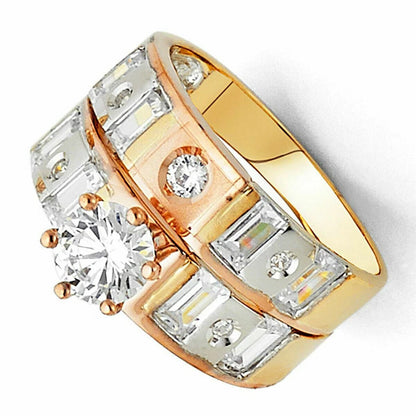Gold and rose gold ring with diamonds on a white background availabe on TX.ORO website.