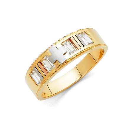 Gold ring with rectangular gemstones on a white background availabe on TX.ORO website