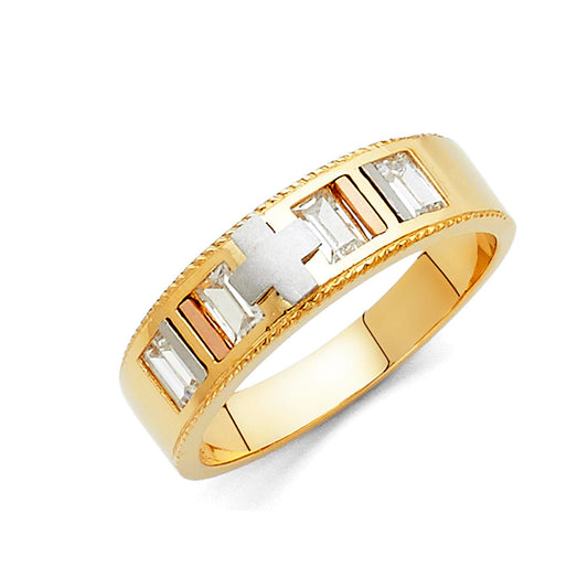 Gold ring with rectangular gemstones on a white background availabe on TX.ORO website