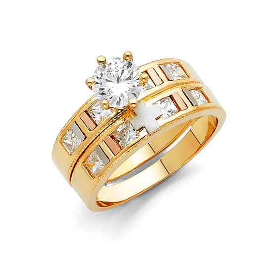 Gold ring with a large diamond and smaller diamonds on a white background availabe on TX.ORO website
