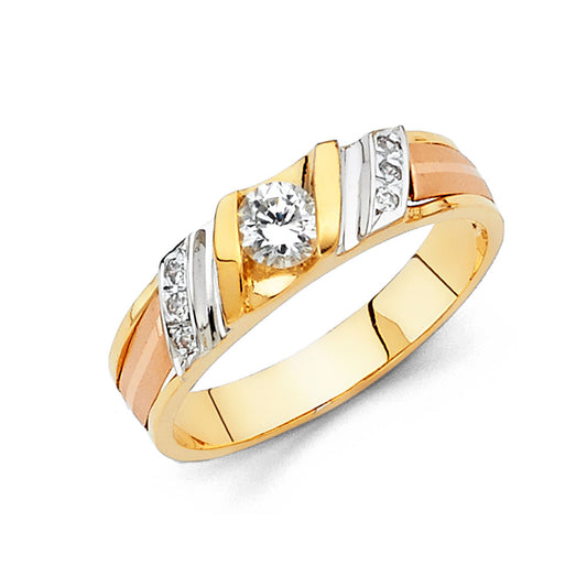 Gold ring with a diamond on a white background