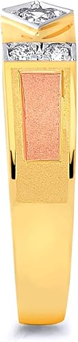 14K Tri-Color Gold Cubic Zirconia Comfort Fit Men’s Wedding Band Ring