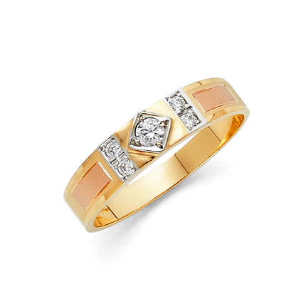14K Tri-Color Gold Cubic Zirconia Comfort Fit Men’s Wedding Band Ring