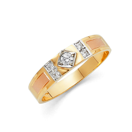 14K Tri-Color Gold Cubic Zirconia Comfort Fit Men’s Wedding Band Ring