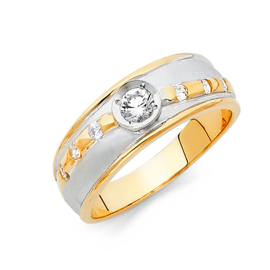 14K Two-Tone Gold DC Cubic Zirconia Comfort Fit Men’s Wedding Band Ring