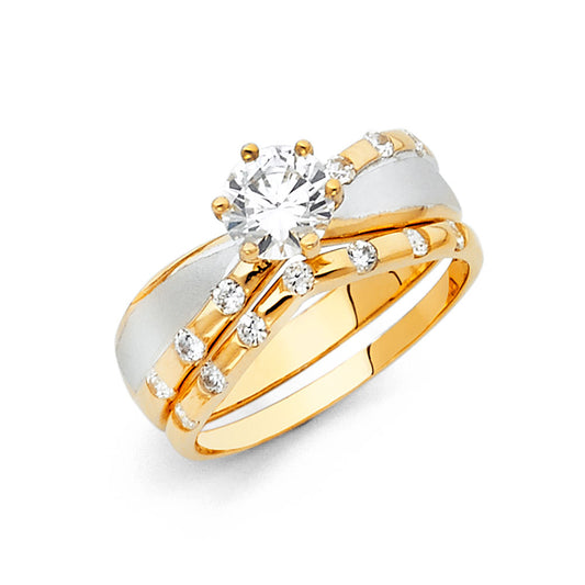 14K Solid Two-Tone Gold DC Cubic Zirconia Solitaire Engagement Ring for Women