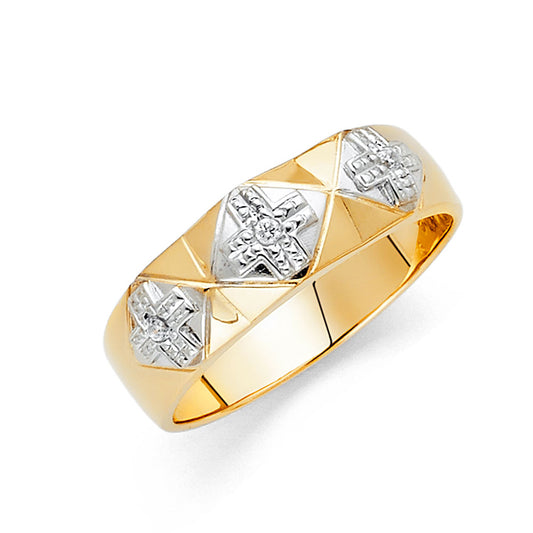 14K Two-Tone Gold Cubic Zirconia Comfort Fit Men’s Wedding Band Ring
