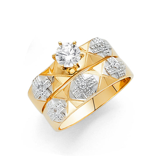 14K Two-Tone Gold Luxury Cubic Zirconia Bridal Engagement Ring